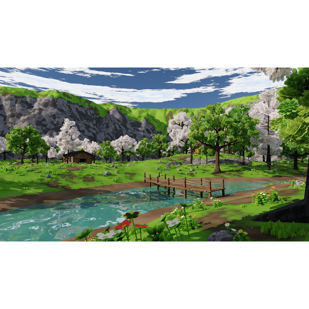 River Mountain Scene 3D Model – High Poly Environment, Blender & FBX - View 14