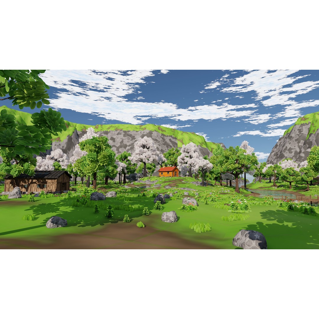 River Mountain Scene 3D Model – High Poly Environment, Blender & FBX - View 3
