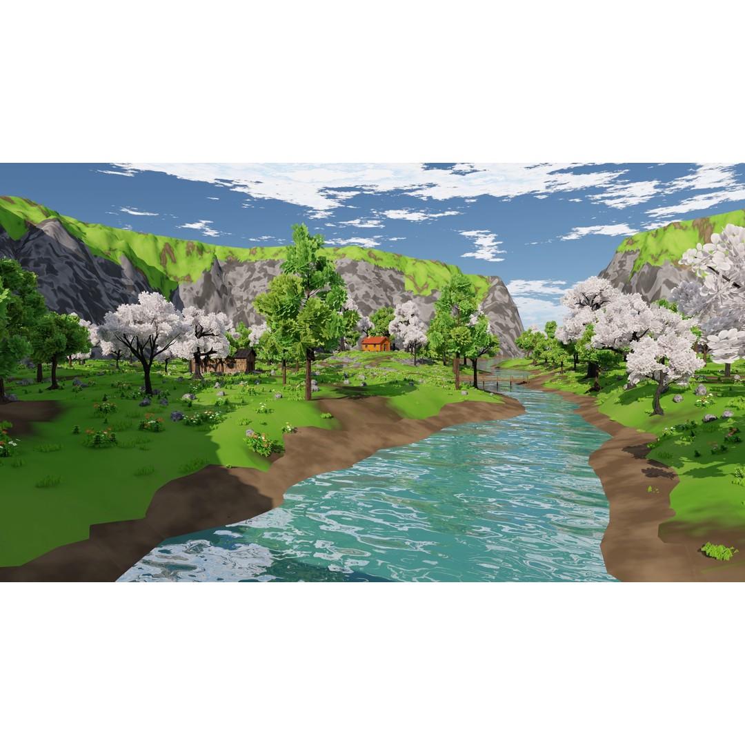 River Mountain Scene 3D Model – High Poly Environment, Blender & FBX - View 37