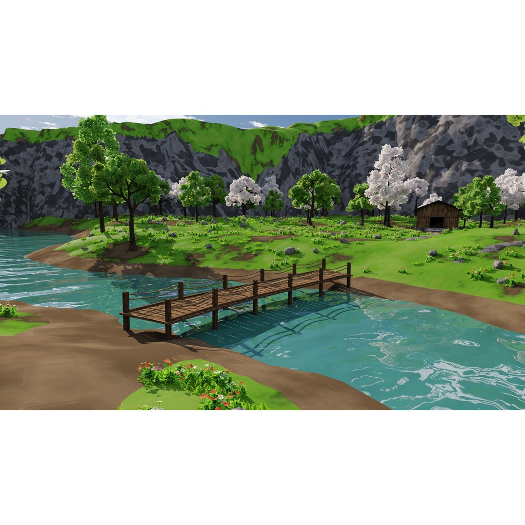 River Mountain Scene 3D Model – High Poly Environment, Blender & FBX - View 45