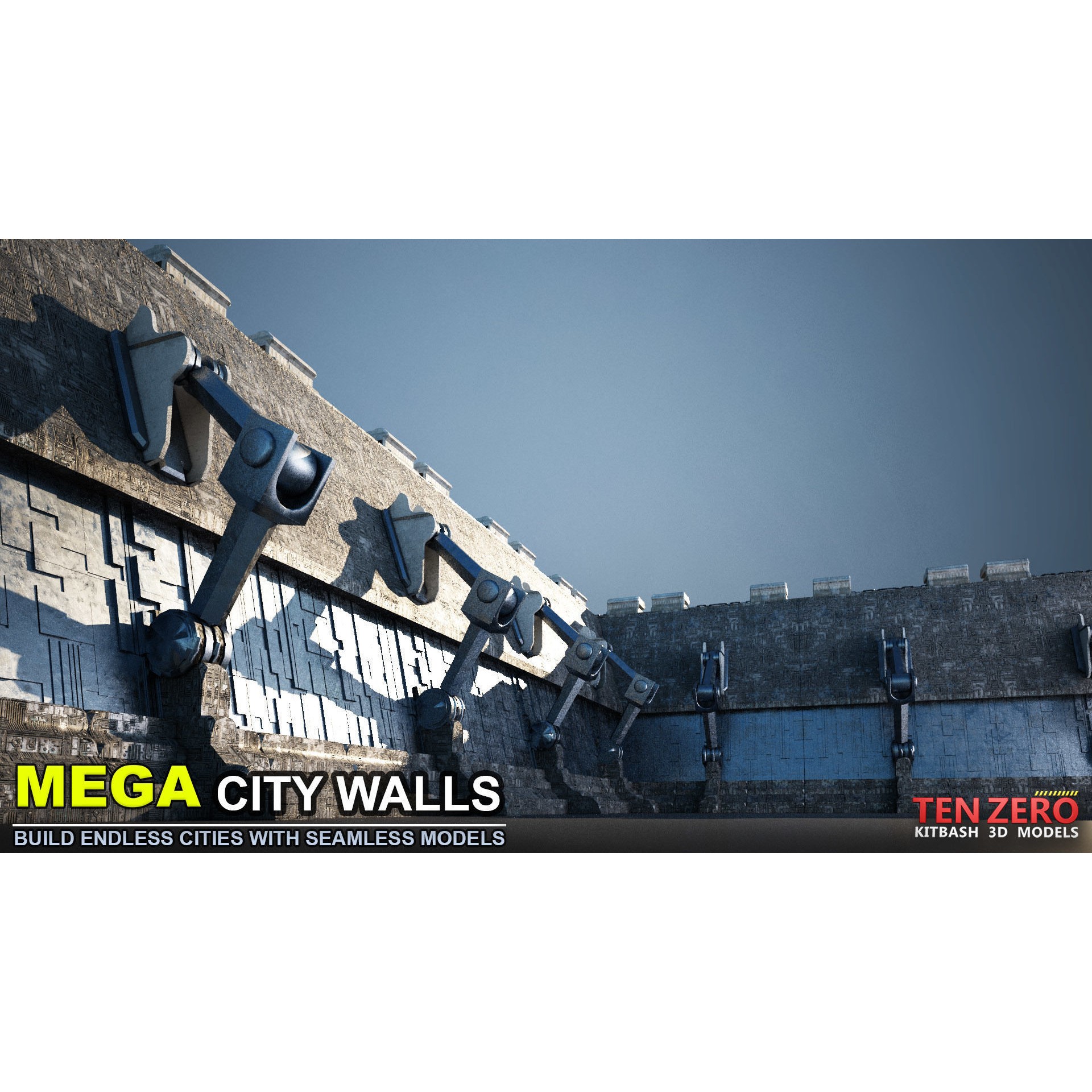 Mega City Walls - Game-Ready 3D Model