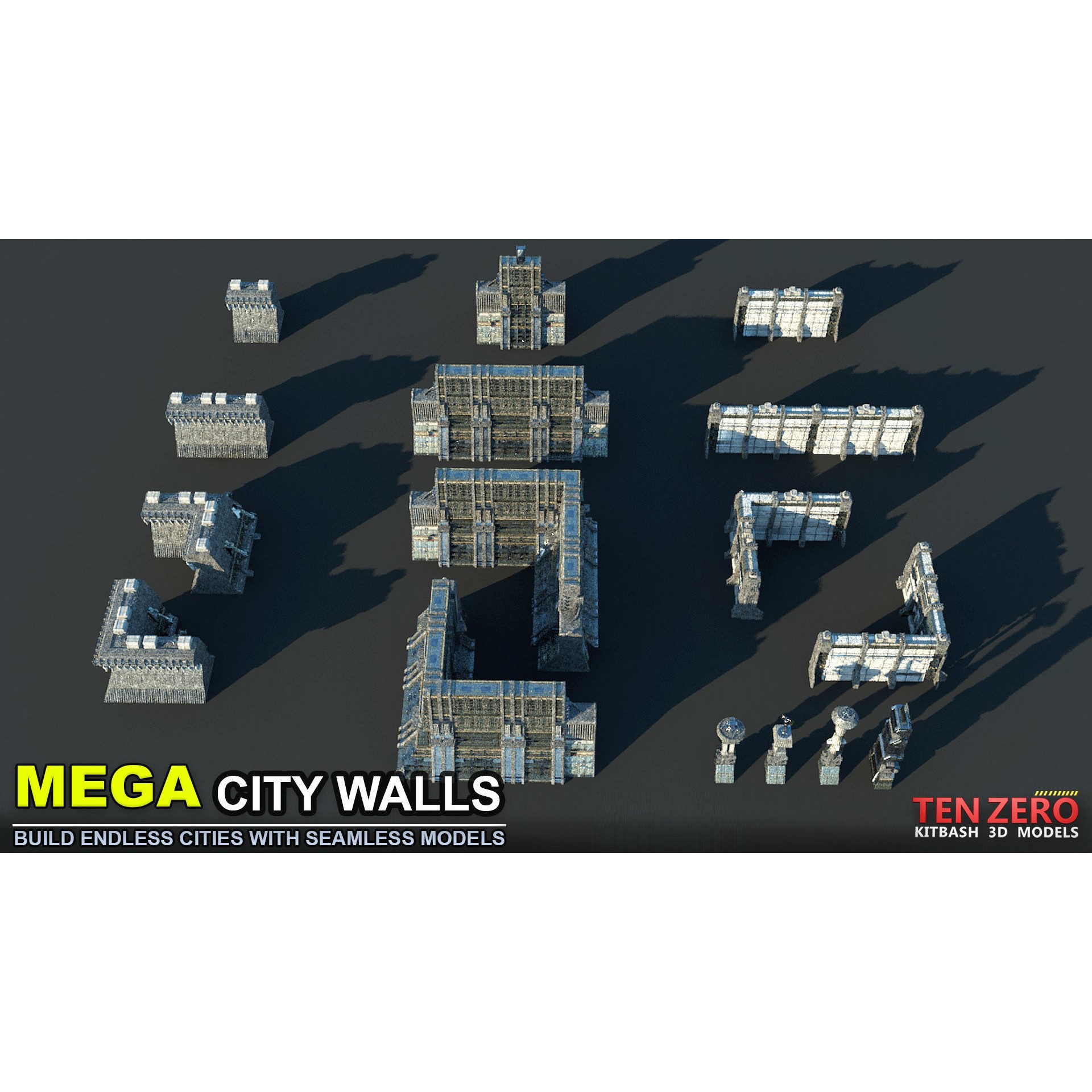Mega City Walls - Game-Ready 3D Model - View 3