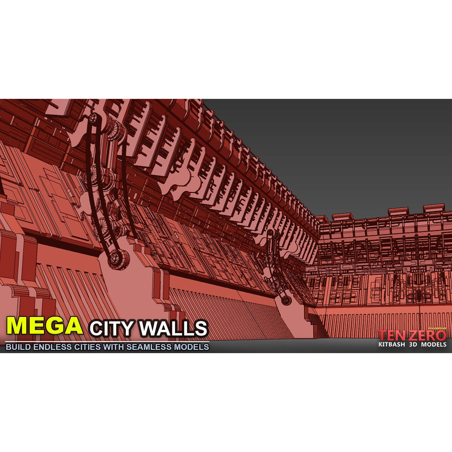 Mega City Walls - Game-Ready 3D Model - View 4