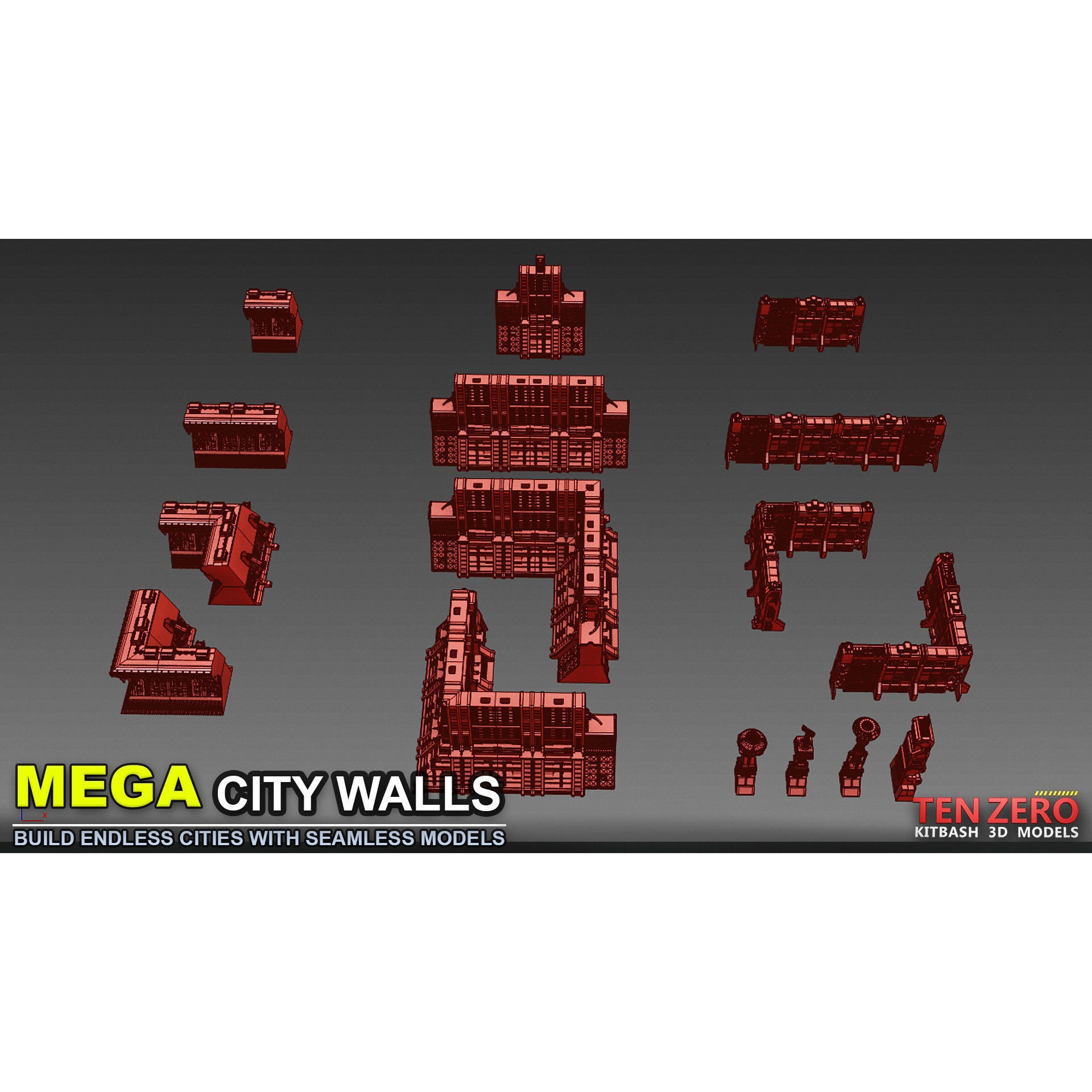 Mega City Walls - Game-Ready 3D Model - View 5