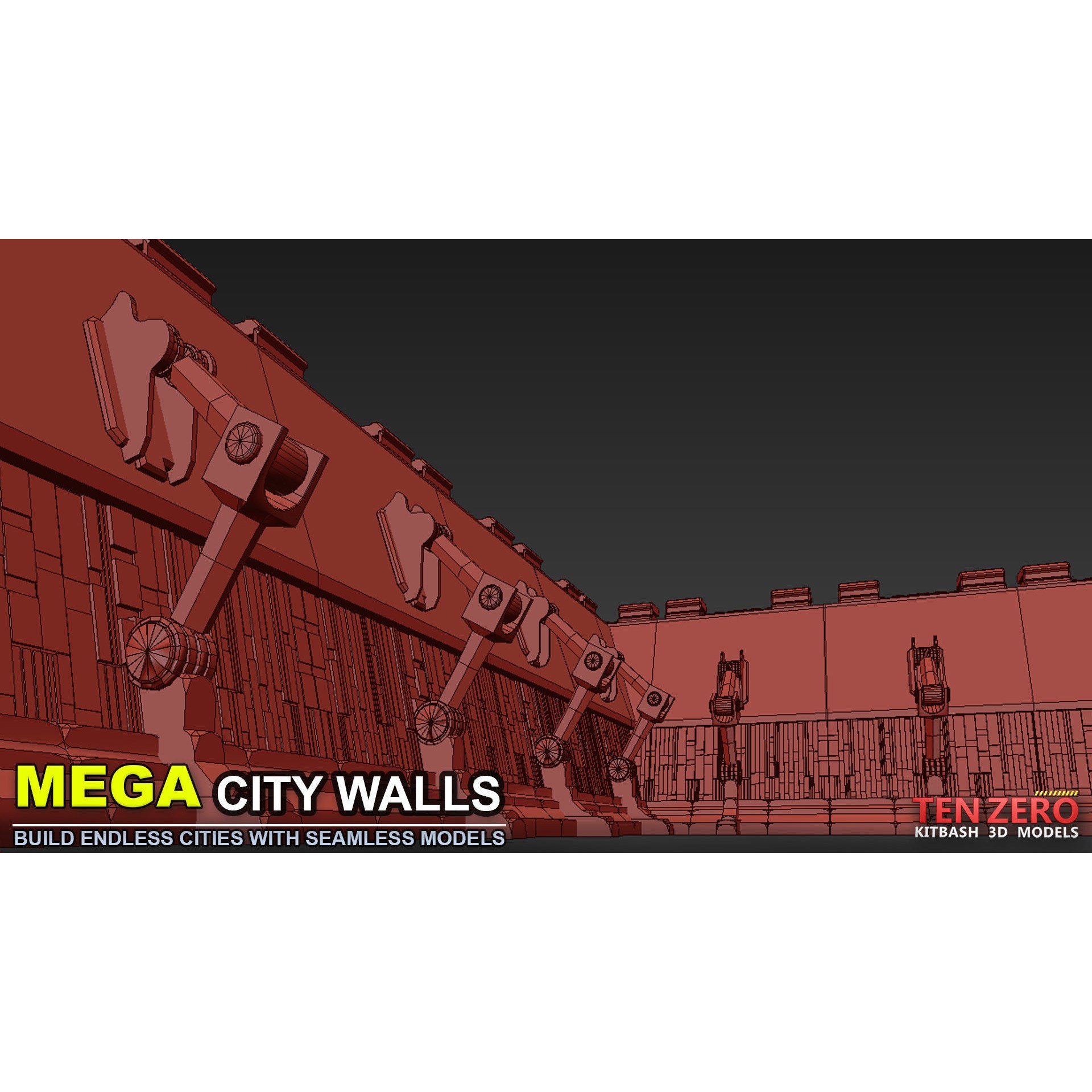 Mega City Walls - Game-Ready 3D Model - View 7
