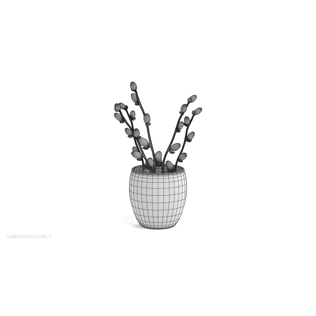 Willow Catkins 3D Model – Botanical Arrangement with PBR Textures - View 12