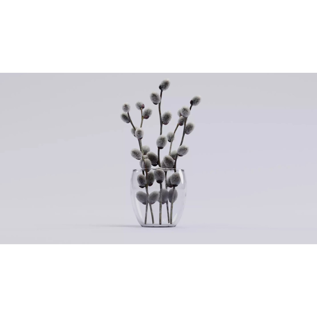 Willow Catkins 3D Model – Botanical Arrangement with PBR Textures - View 5