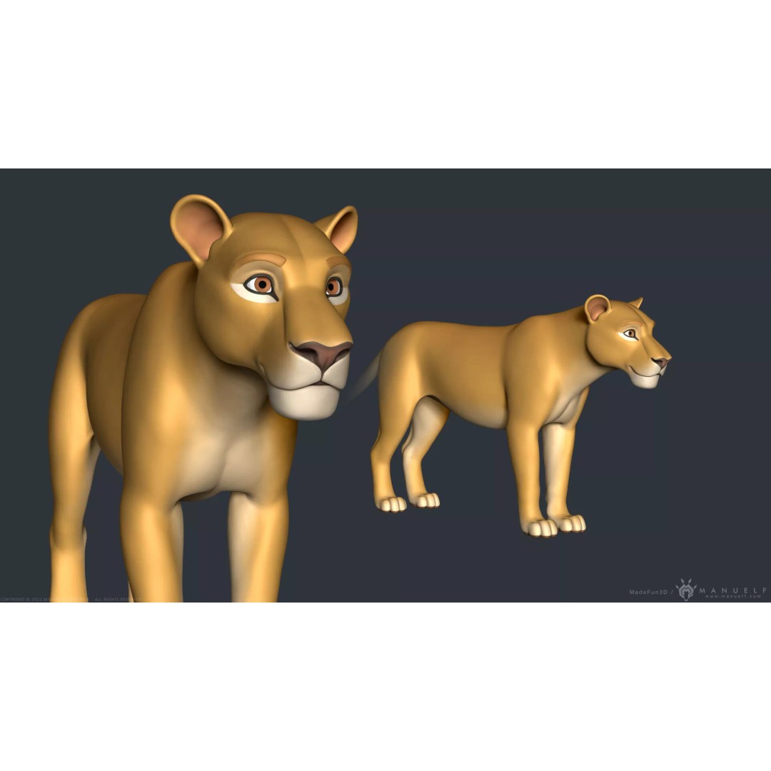 Stylized Cartoon Lion 3D Model – Cute Character, PBR Textures, FBX & OBJ - View 2