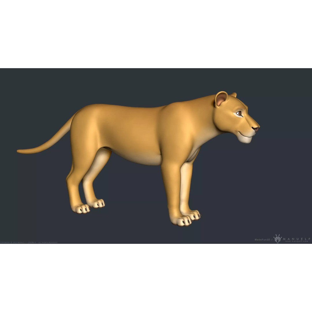 Stylized Cartoon Lion 3D Model – Cute Character, PBR Textures, FBX & OBJ - View 3
