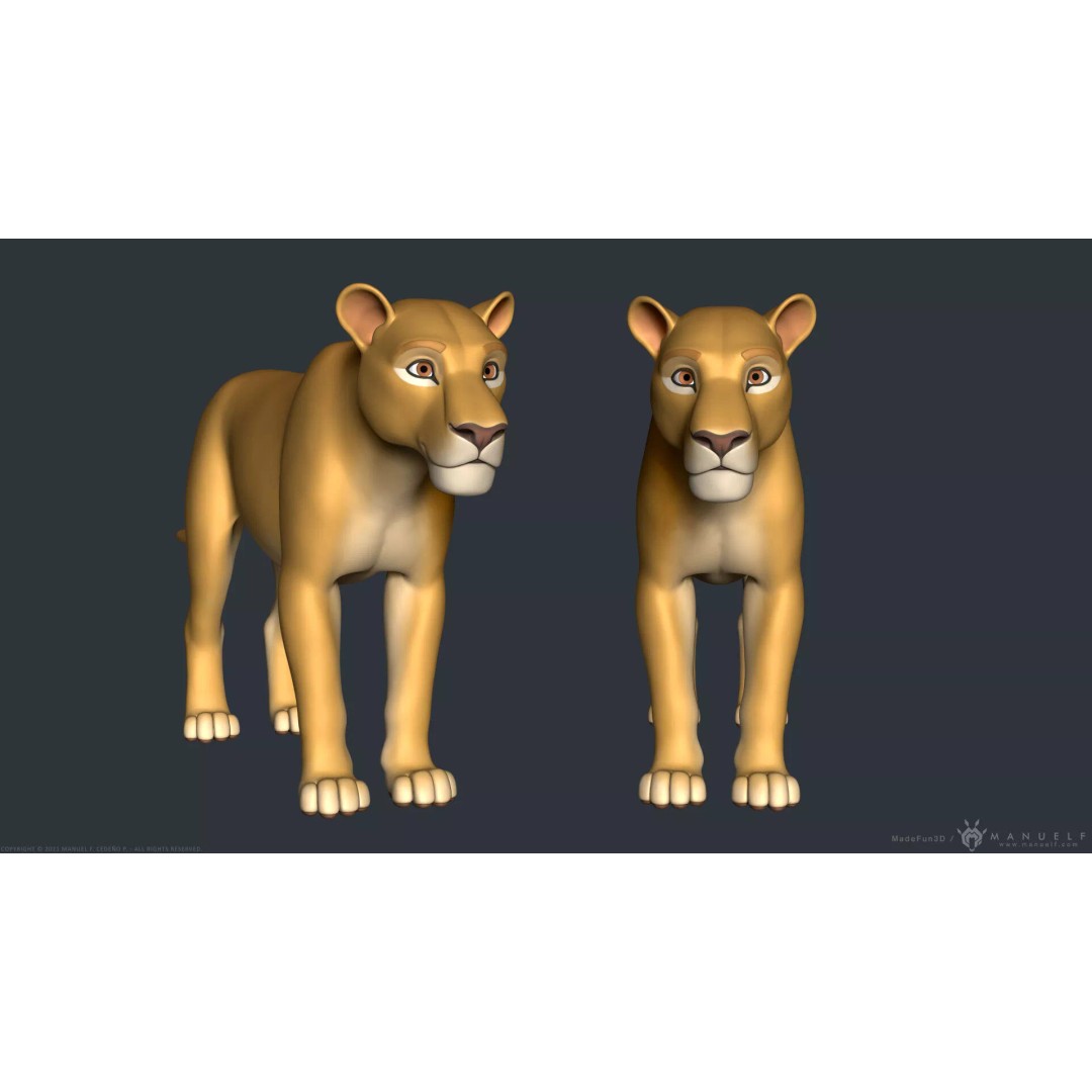 Stylized Cartoon Lion 3D Model – Cute Character, PBR Textures, FBX & OBJ - View 5