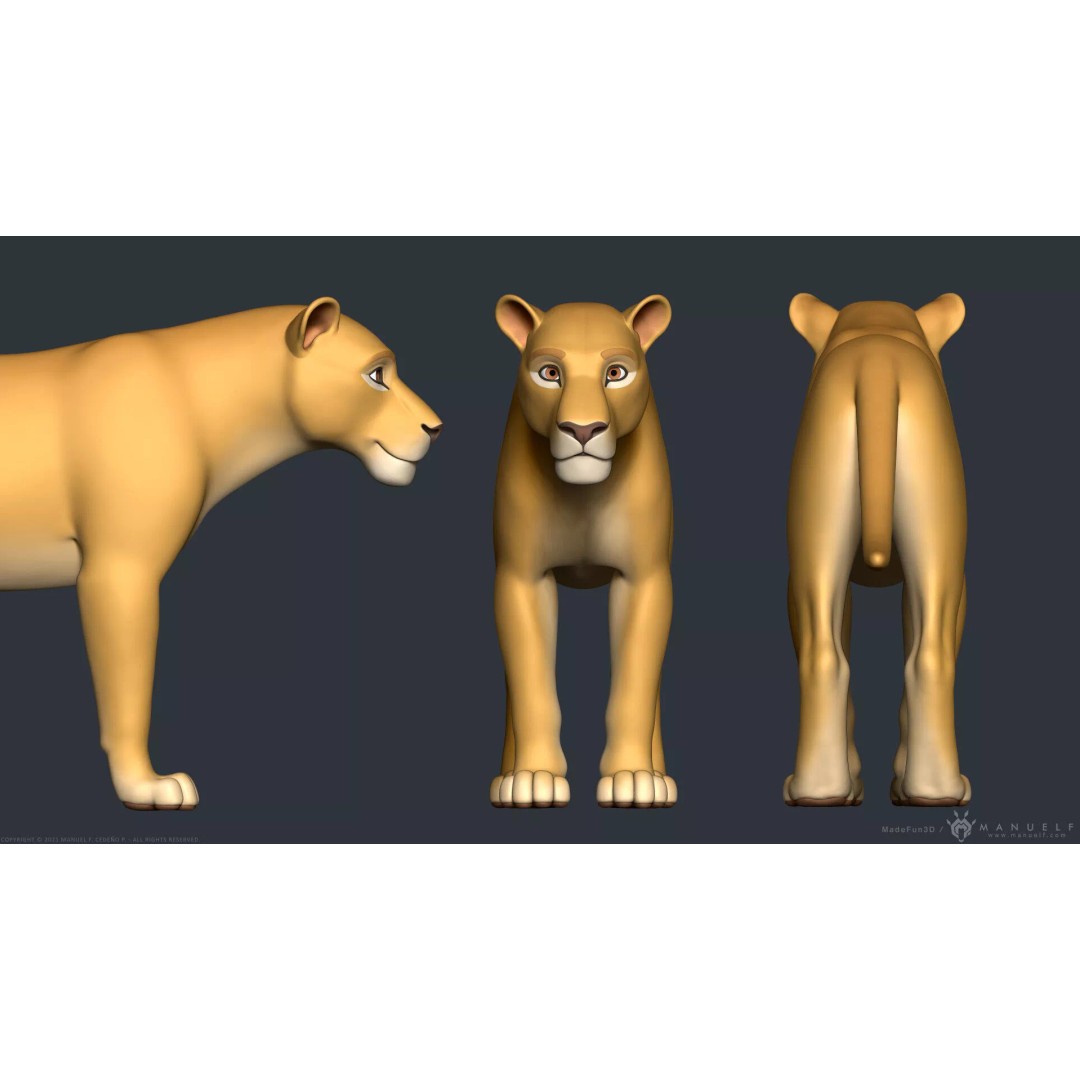 Stylized Cartoon Lion 3D Model – Cute Character, PBR Textures, FBX & OBJ - View 6