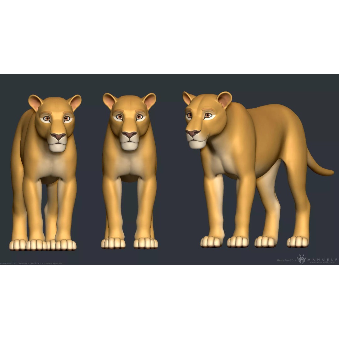 Stylized Cartoon Lion 3D Model – Cute Character, PBR Textures, FBX & OBJ - View 9