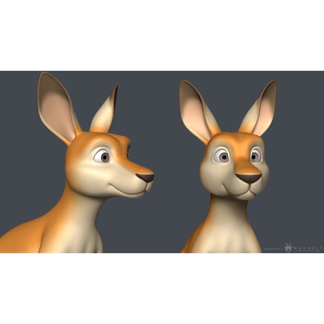 Stylized Cartoon Kangaroo 3D Model – High Poly Game Asset, FBX & OBJ - View 10