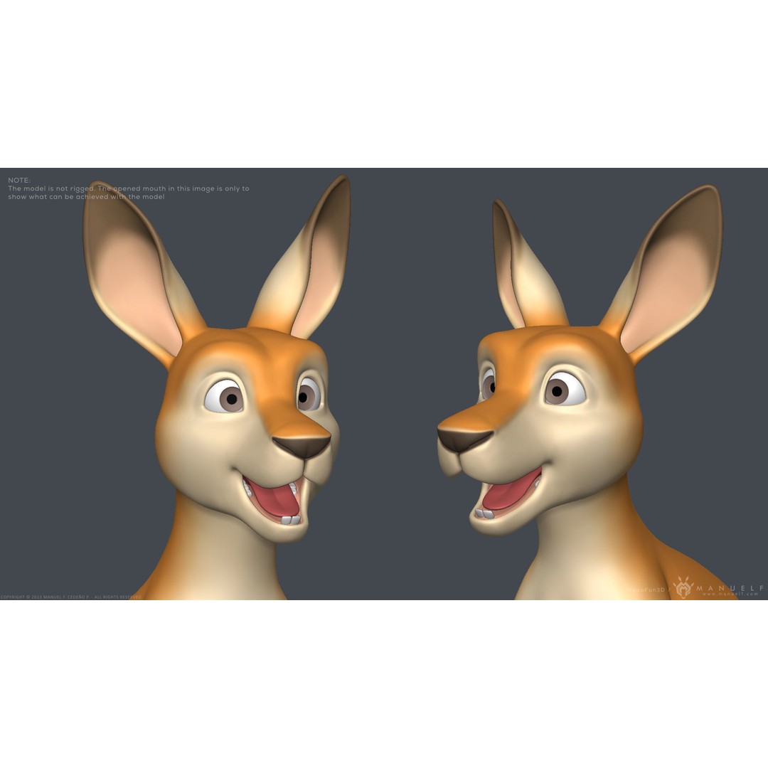 Stylized Cartoon Kangaroo 3D Model – High Poly Game Asset, FBX & OBJ - View 12