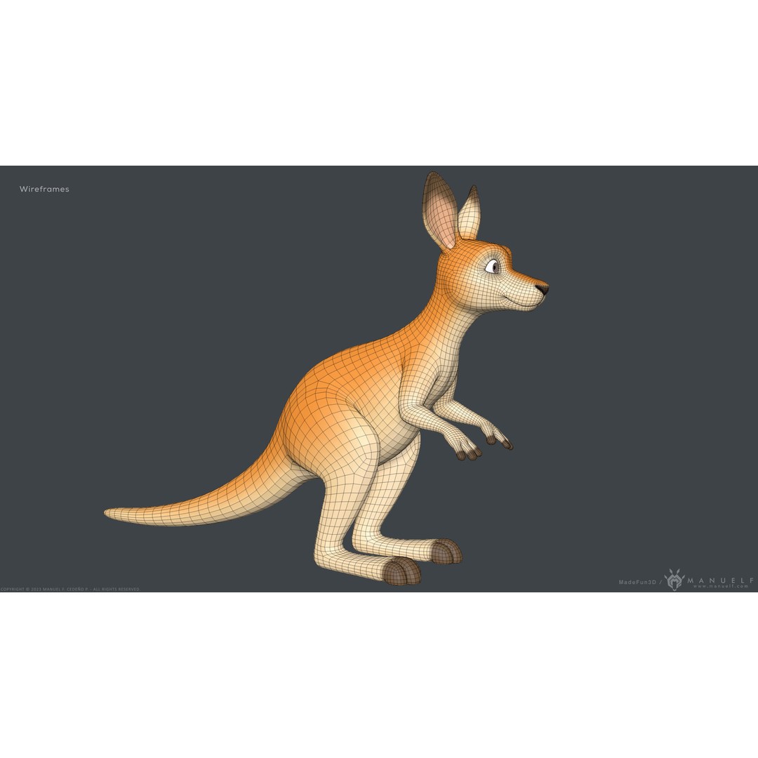 Stylized Cartoon Kangaroo 3D Model – High Poly Game Asset, FBX & OBJ - View 13