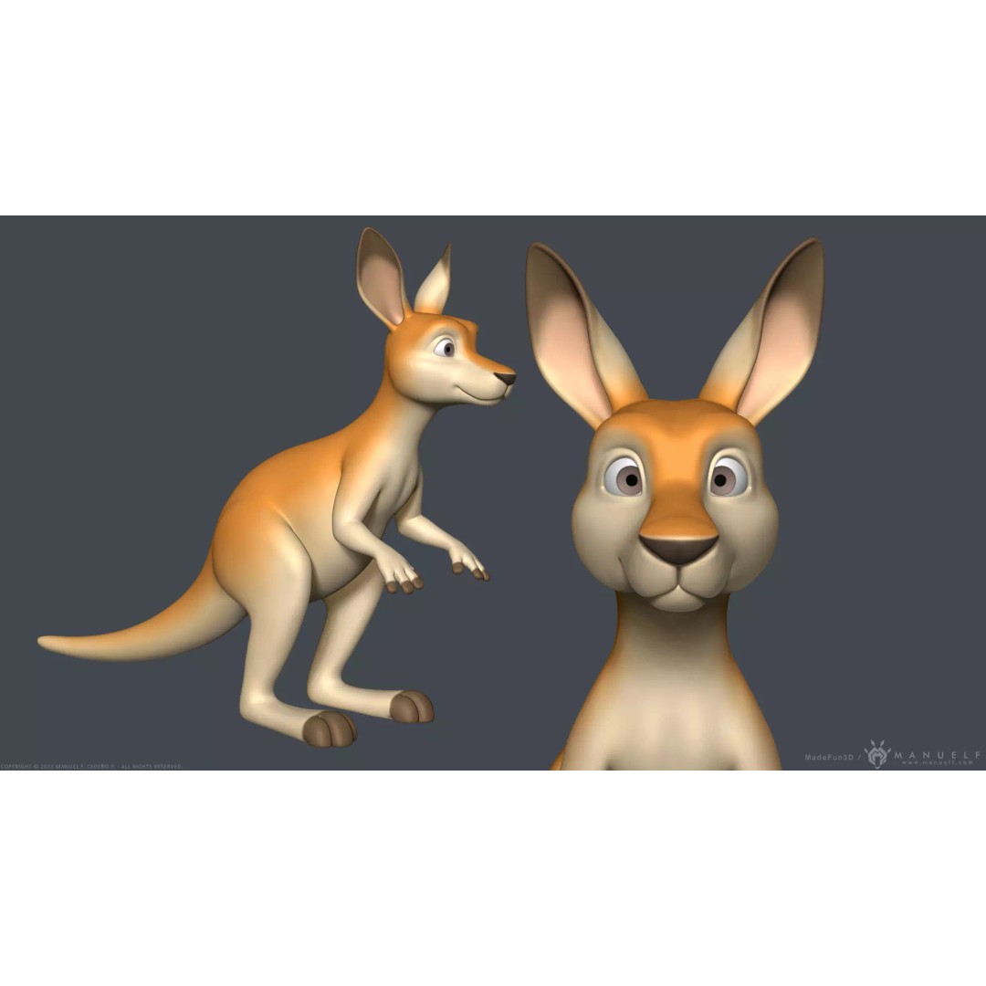 Stylized Cartoon Kangaroo 3D Model – High Poly Game Asset, FBX & OBJ - View 2