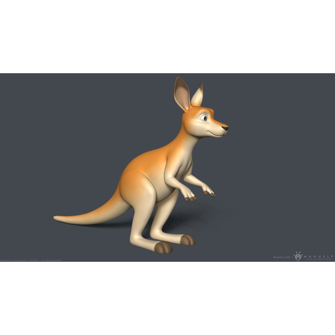 Stylized Cartoon Kangaroo 3D Model – High Poly Game Asset, FBX & OBJ - View 3