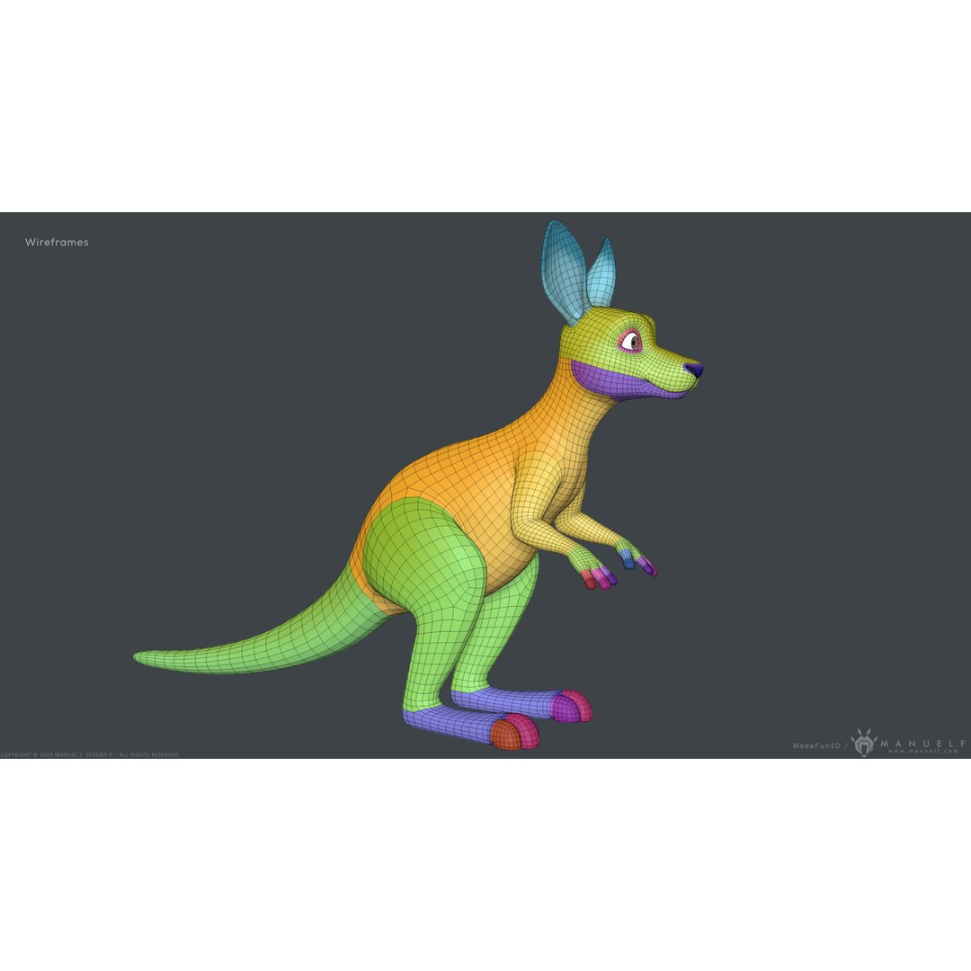 Stylized Cartoon Kangaroo 3D Model – High Poly Game Asset, FBX & OBJ - View 4