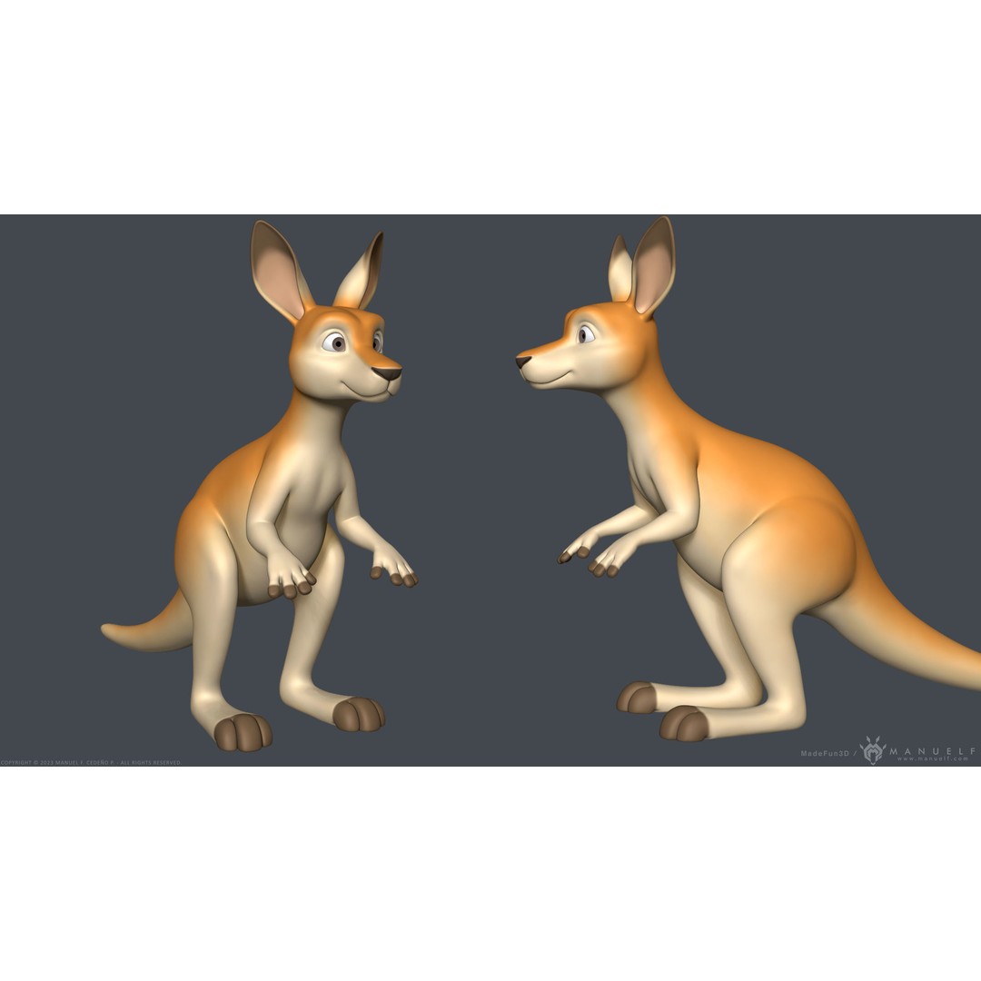 Stylized Cartoon Kangaroo 3D Model – High Poly Game Asset, FBX & OBJ - View 5