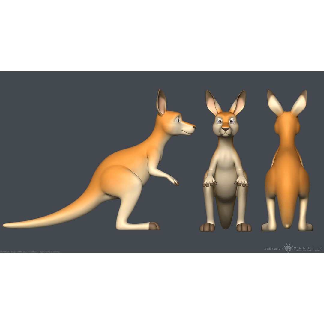 Stylized Cartoon Kangaroo 3D Model – High Poly Game Asset, FBX & OBJ - View 6