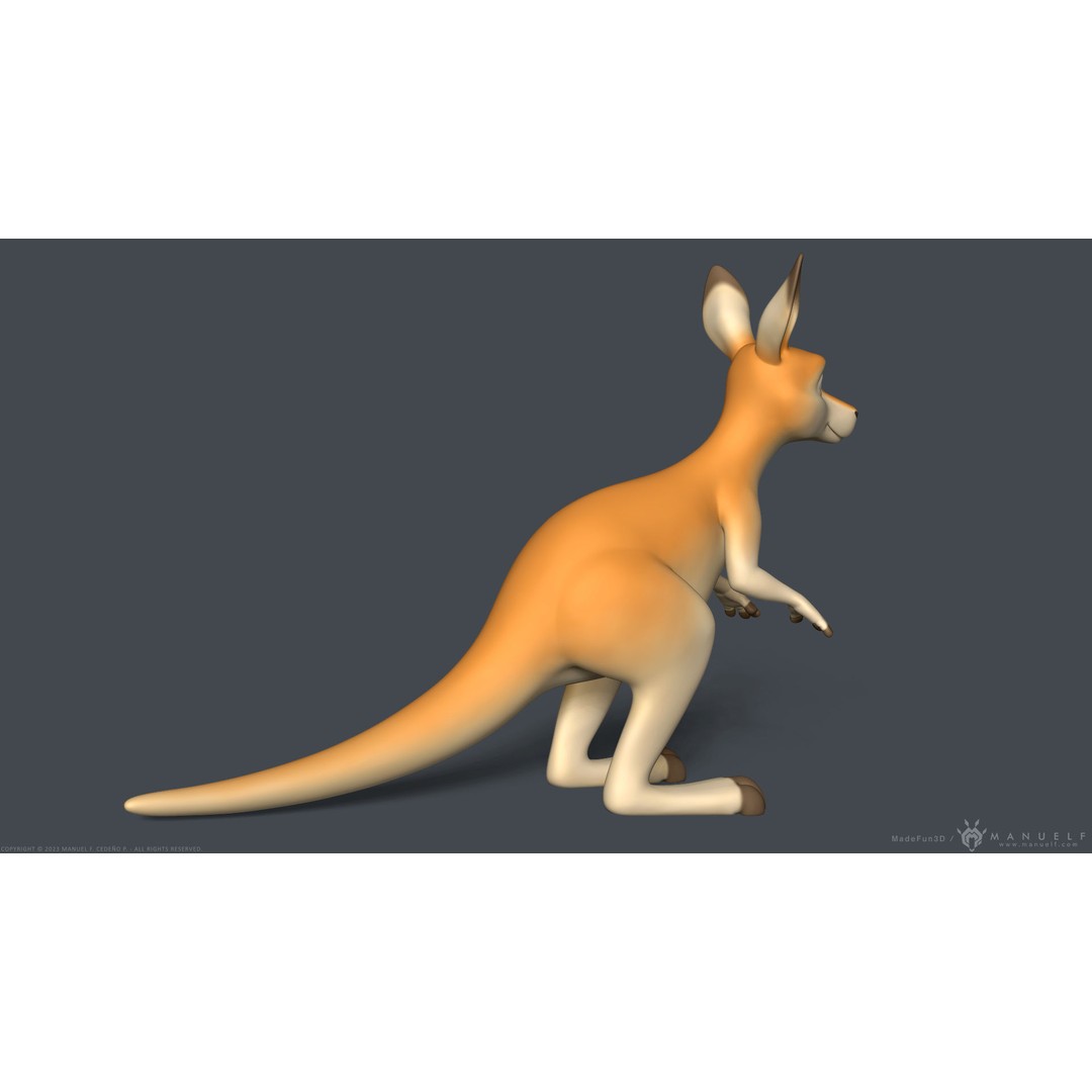 Stylized Cartoon Kangaroo 3D Model – High Poly Game Asset, FBX & OBJ - View 7