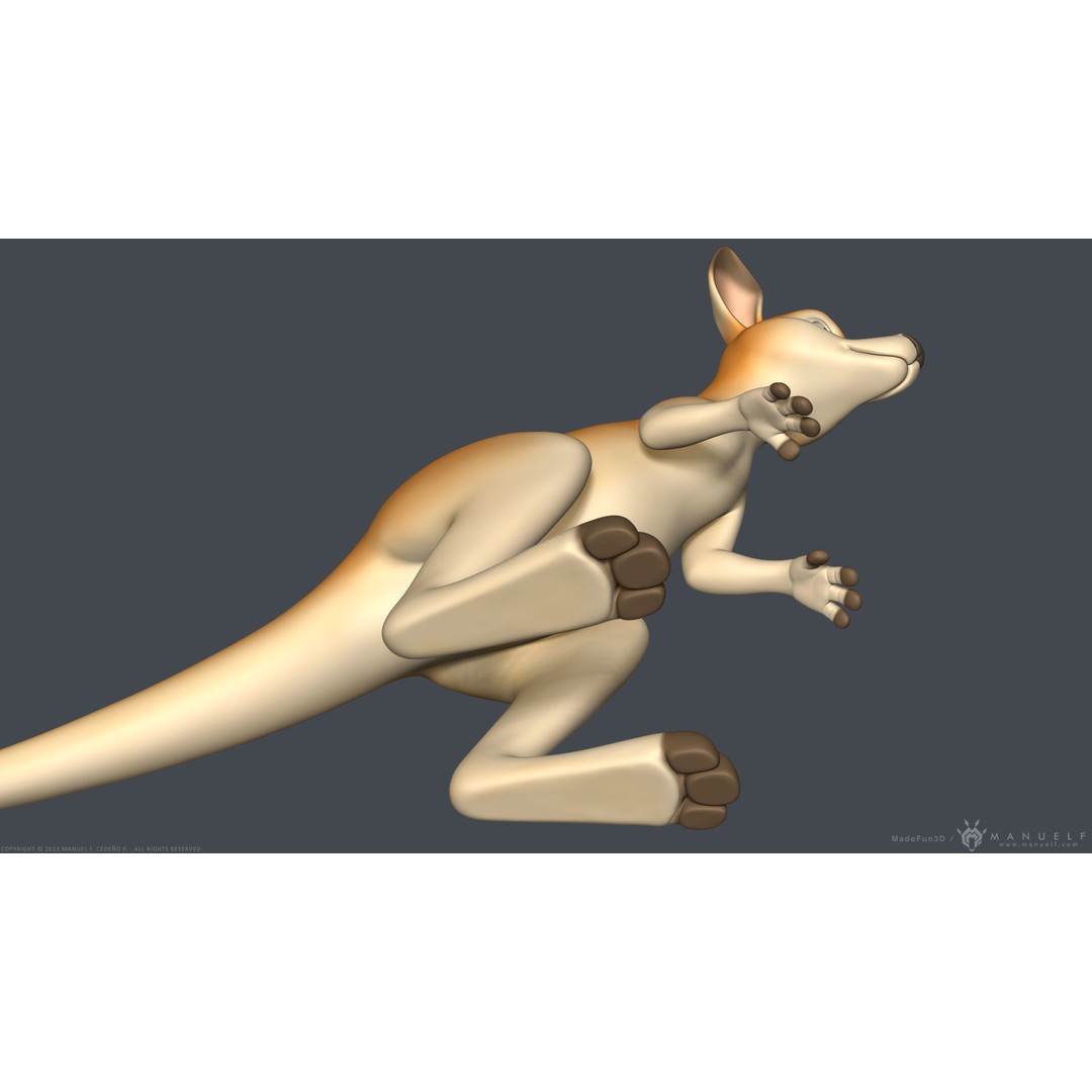 Stylized Cartoon Kangaroo 3D Model – High Poly Game Asset, FBX & OBJ - View 9