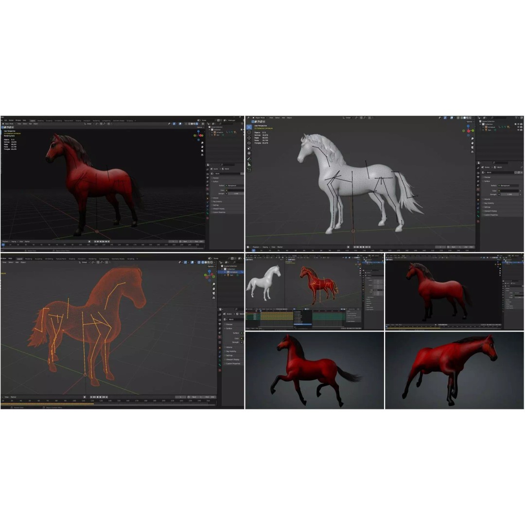 Pack of 10 Horse 3D Models – Rigged Animated Assets, FBX & Blender