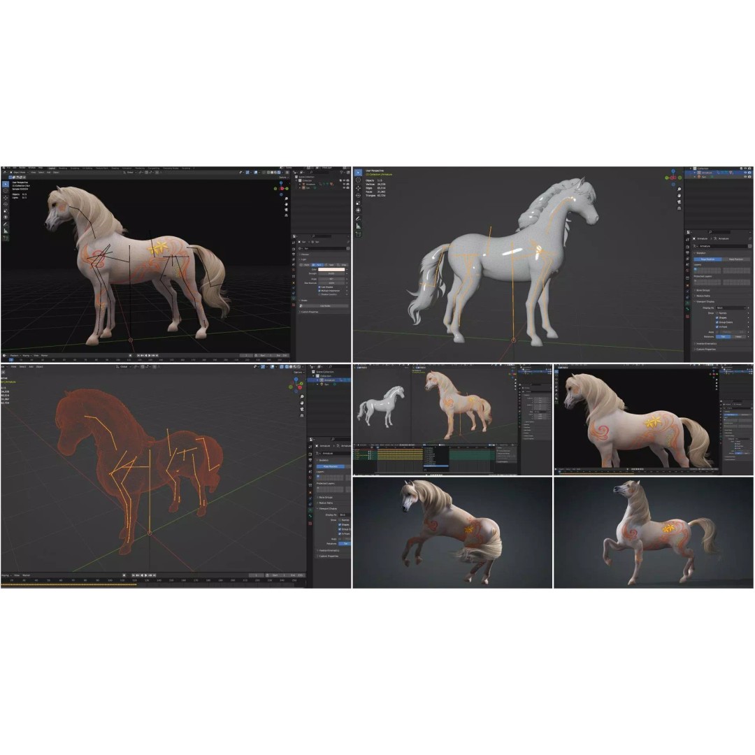 Pack of 10 Horse 3D Models – Rigged Animated Assets, FBX & Blender - View 11