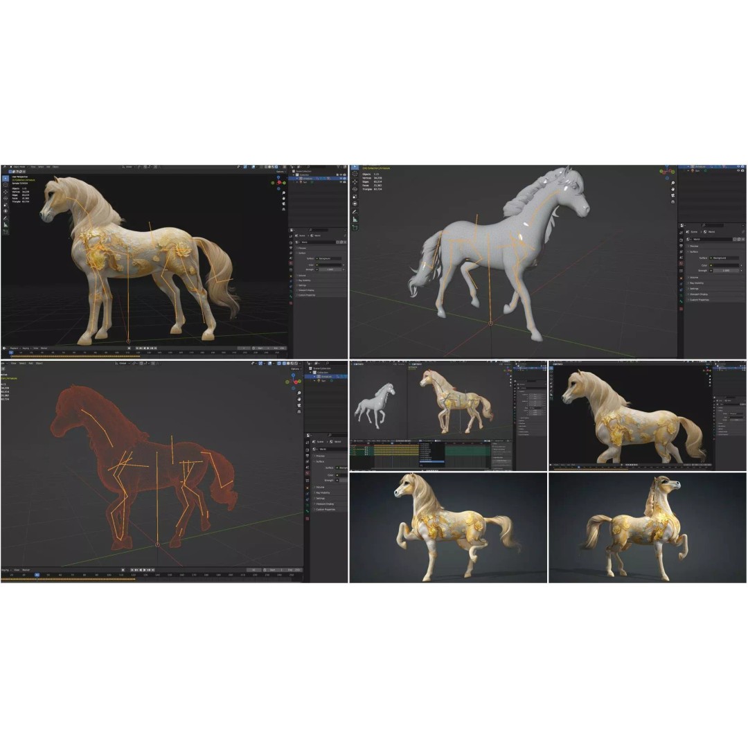 Pack of 10 Horse 3D Models – Rigged Animated Assets, FBX & Blender - View 13