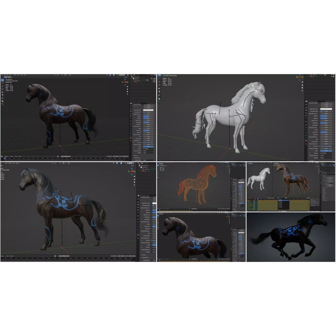 Pack of 10 Horse 3D Models – Rigged Animated Assets, FBX & Blender - View 15