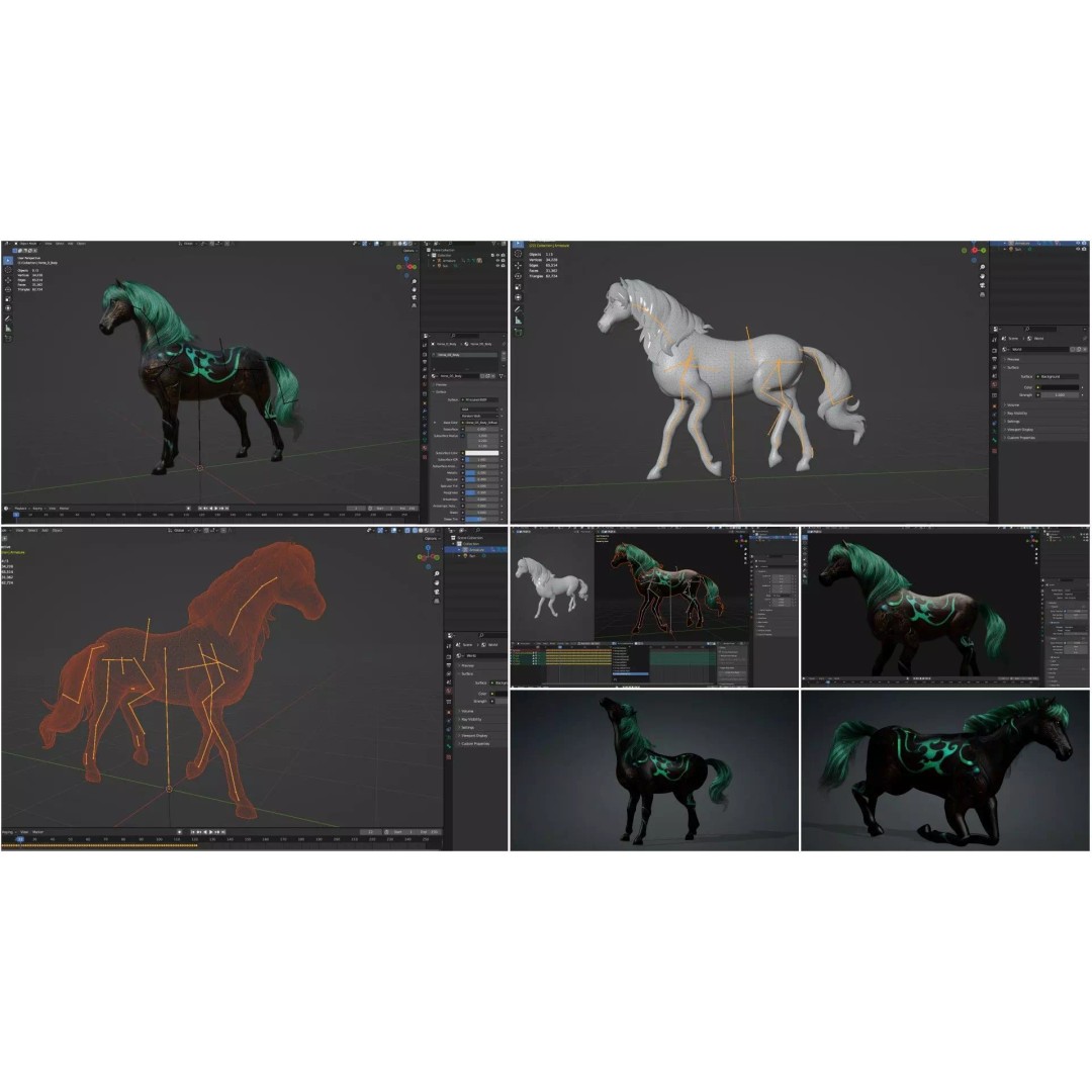 Pack of 10 Horse 3D Models – Rigged Animated Assets, FBX & Blender - View 17