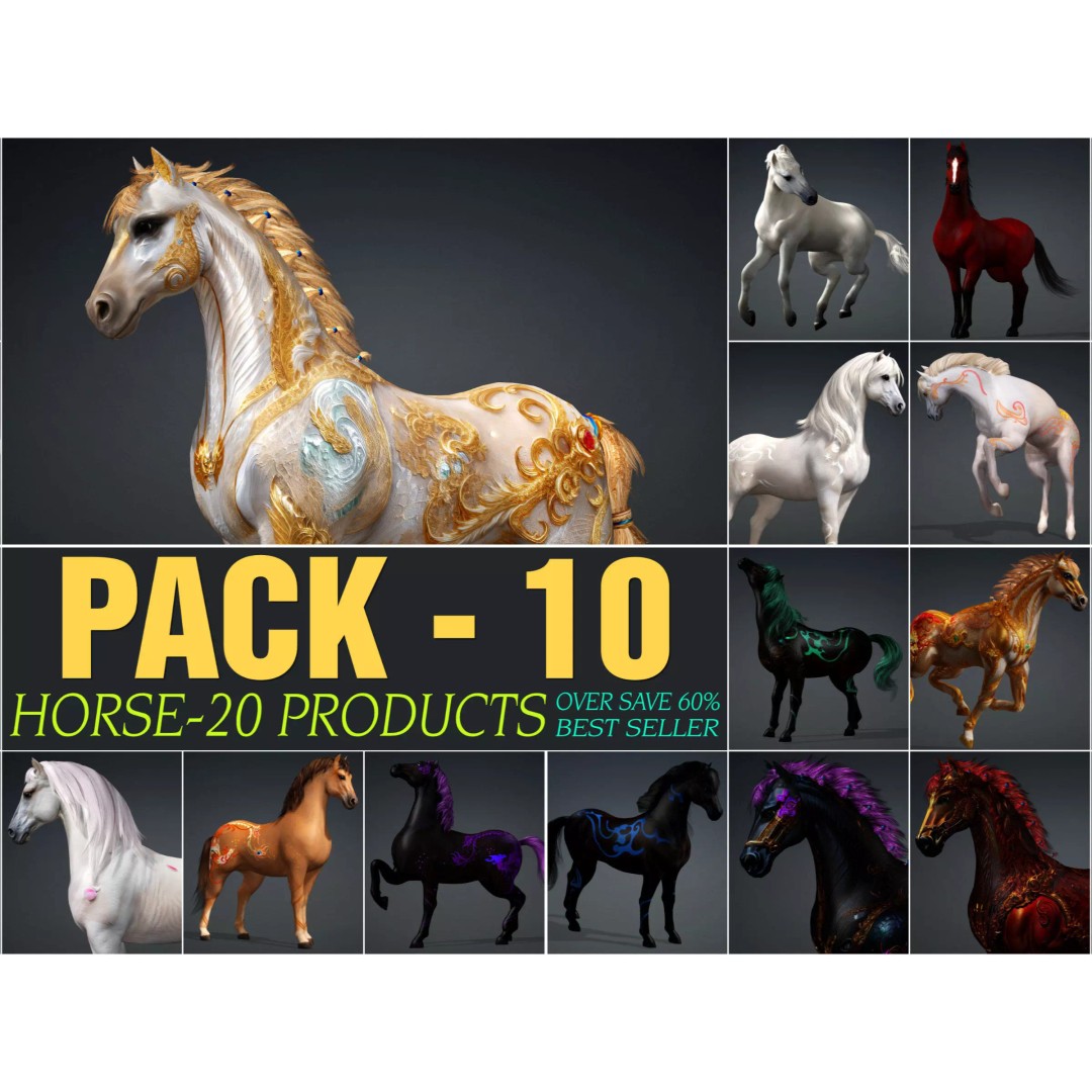 Pack of 10 Horse 3D Models – Rigged Animated Assets, FBX & Blender - View 2
