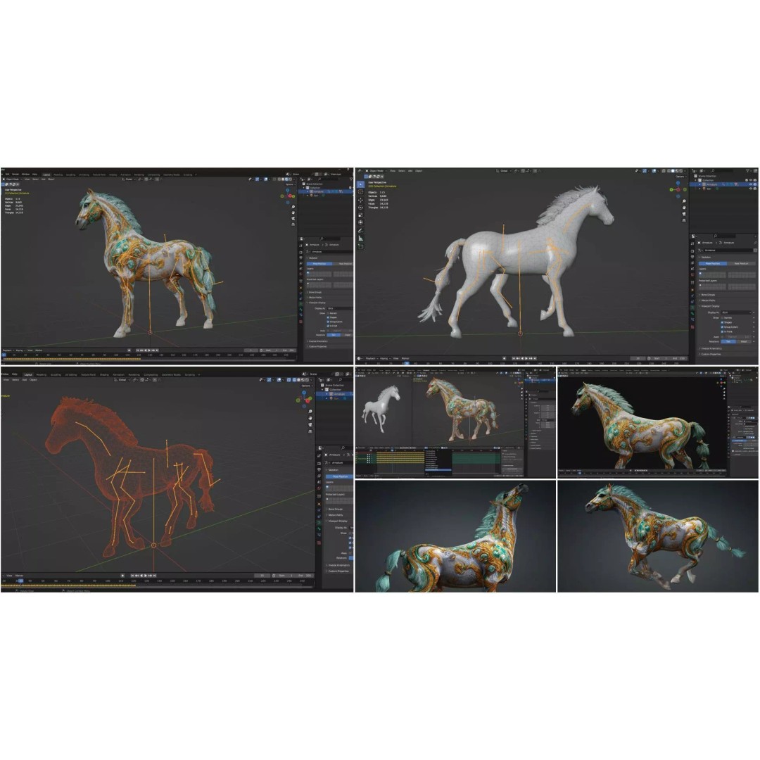 Pack of 10 Horse 3D Models – Rigged Animated Assets, FBX & Blender - View 21