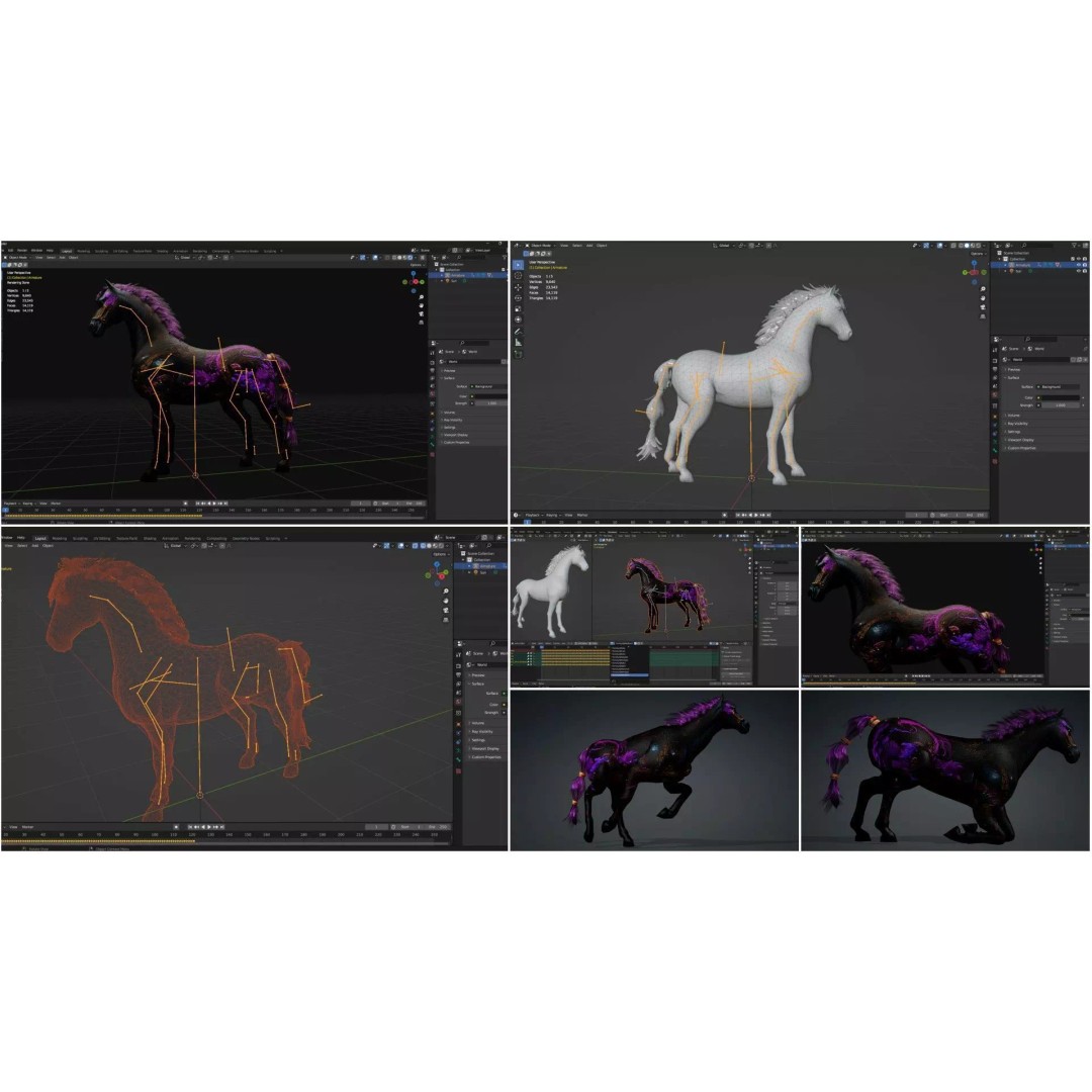Pack of 10 Horse 3D Models – Rigged Animated Assets, FBX & Blender - View 23