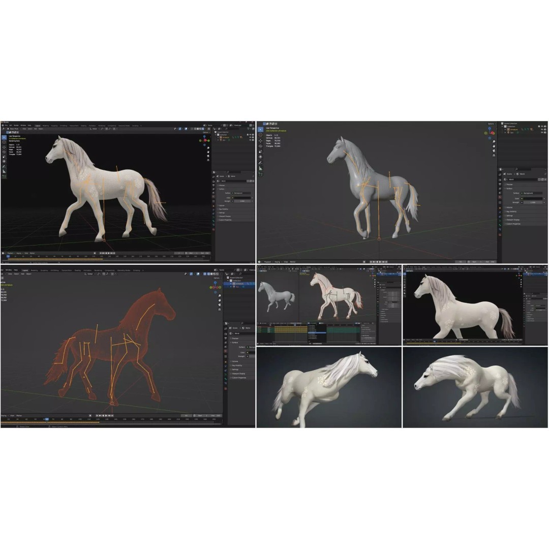 Pack of 10 Horse 3D Models – Rigged Animated Assets, FBX & Blender - View 27