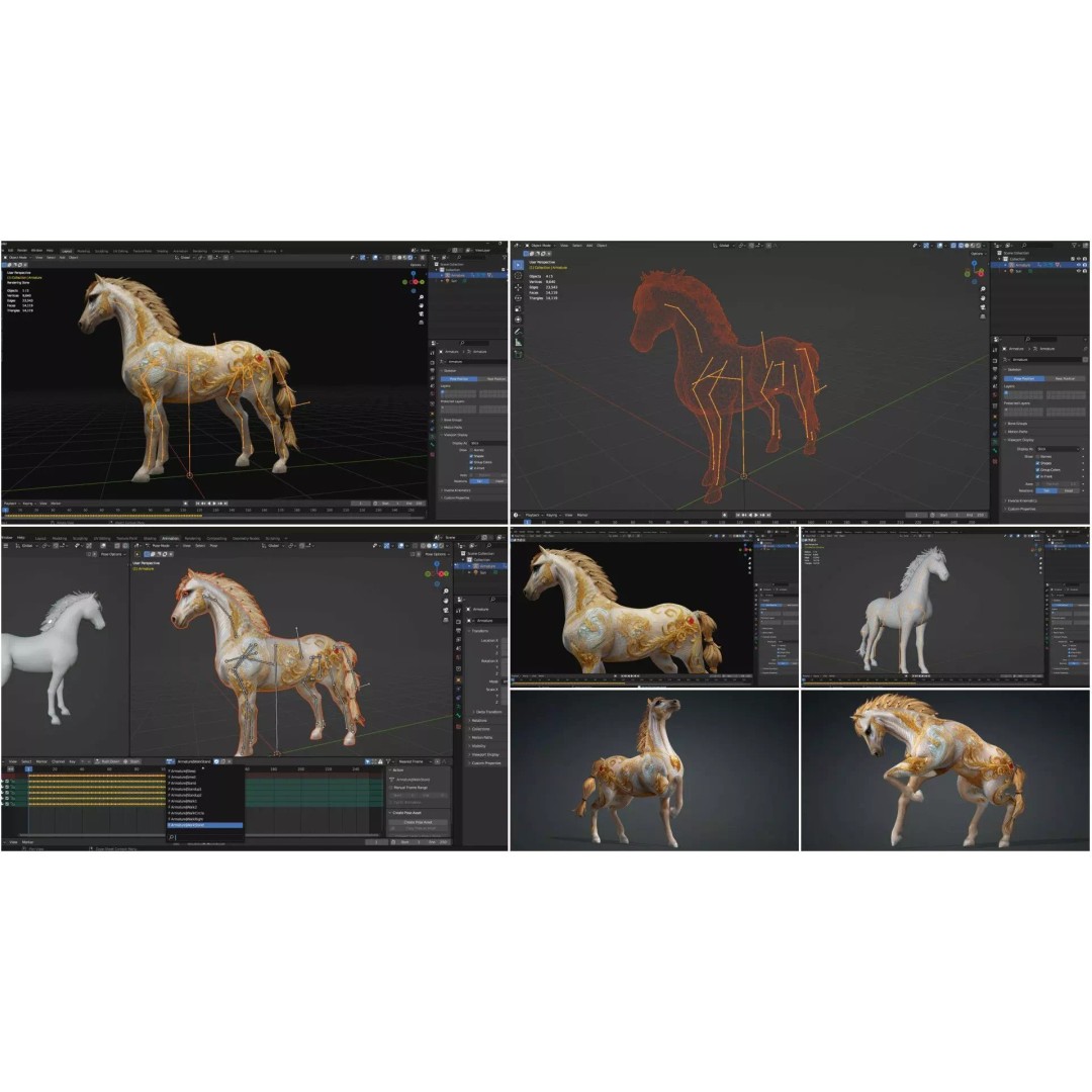 Pack of 10 Horse 3D Models – Rigged Animated Assets, FBX & Blender - View 29