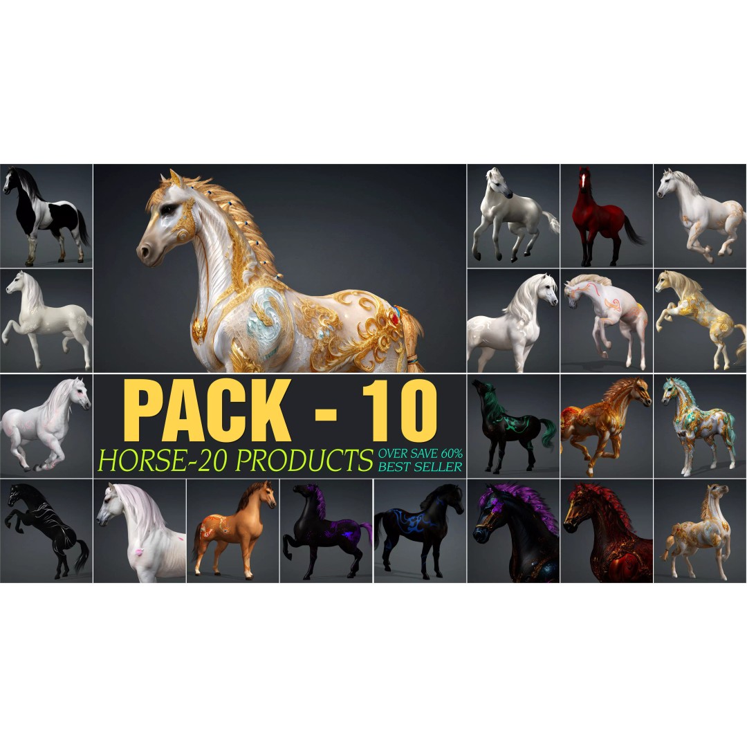 Pack of 10 Horse 3D Models – Rigged Animated Assets, FBX & Blender - View 3