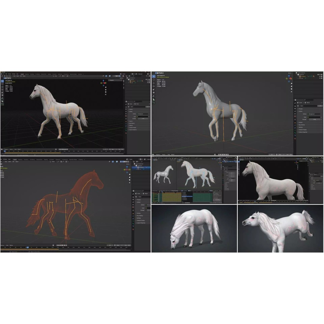 Pack of 10 Horse 3D Models – Rigged Animated Assets, FBX & Blender - View 31