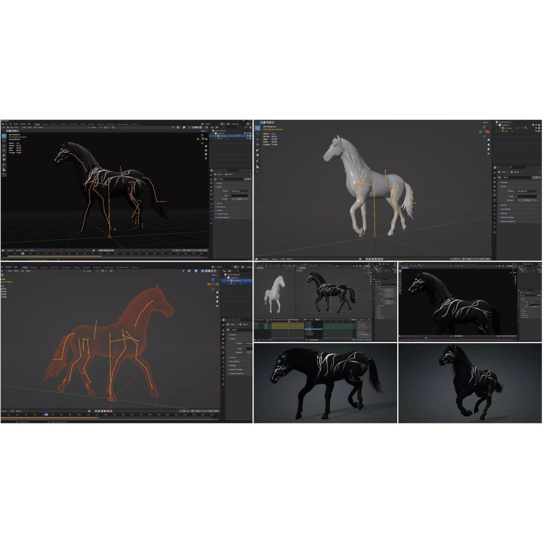 Pack of 10 Horse 3D Models – Rigged Animated Assets, FBX & Blender - View 33