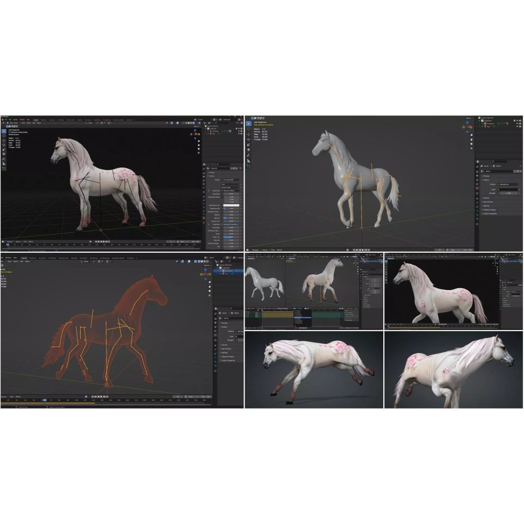 Pack of 10 Horse 3D Models – Rigged Animated Assets, FBX & Blender - View 35