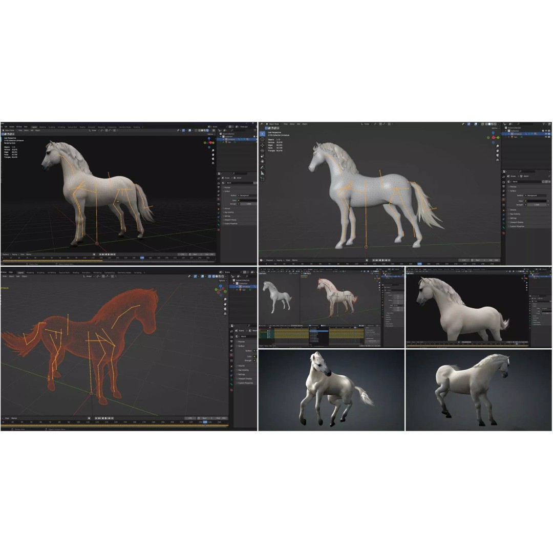 Pack of 10 Horse 3D Models – Rigged Animated Assets, FBX & Blender - View 41