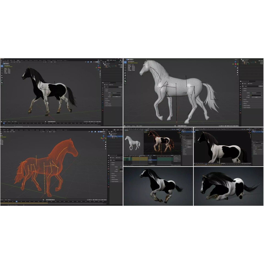 Pack of 10 Horse 3D Models – Rigged Animated Assets, FBX & Blender - View 5