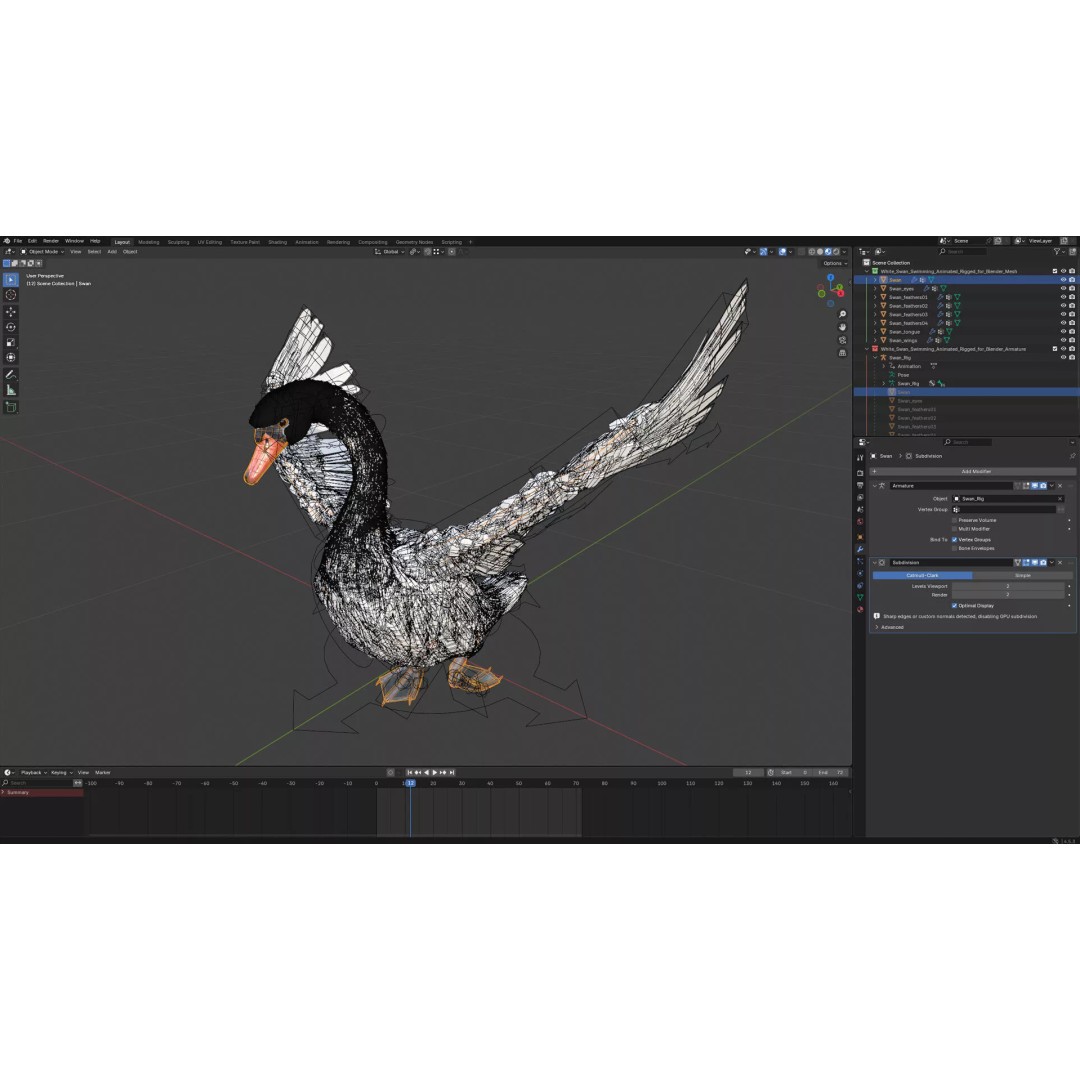 White Swan 3D Model – Animated Rigged Blender Asset for Nature Scenes