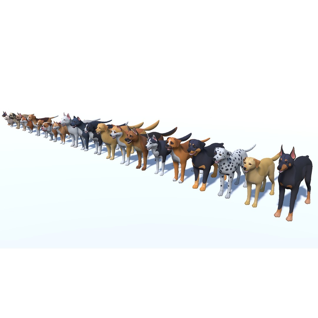 Cartoon Dogs Pack 3D Model – Low Poly Game Asset, FBX, Blender - View 3