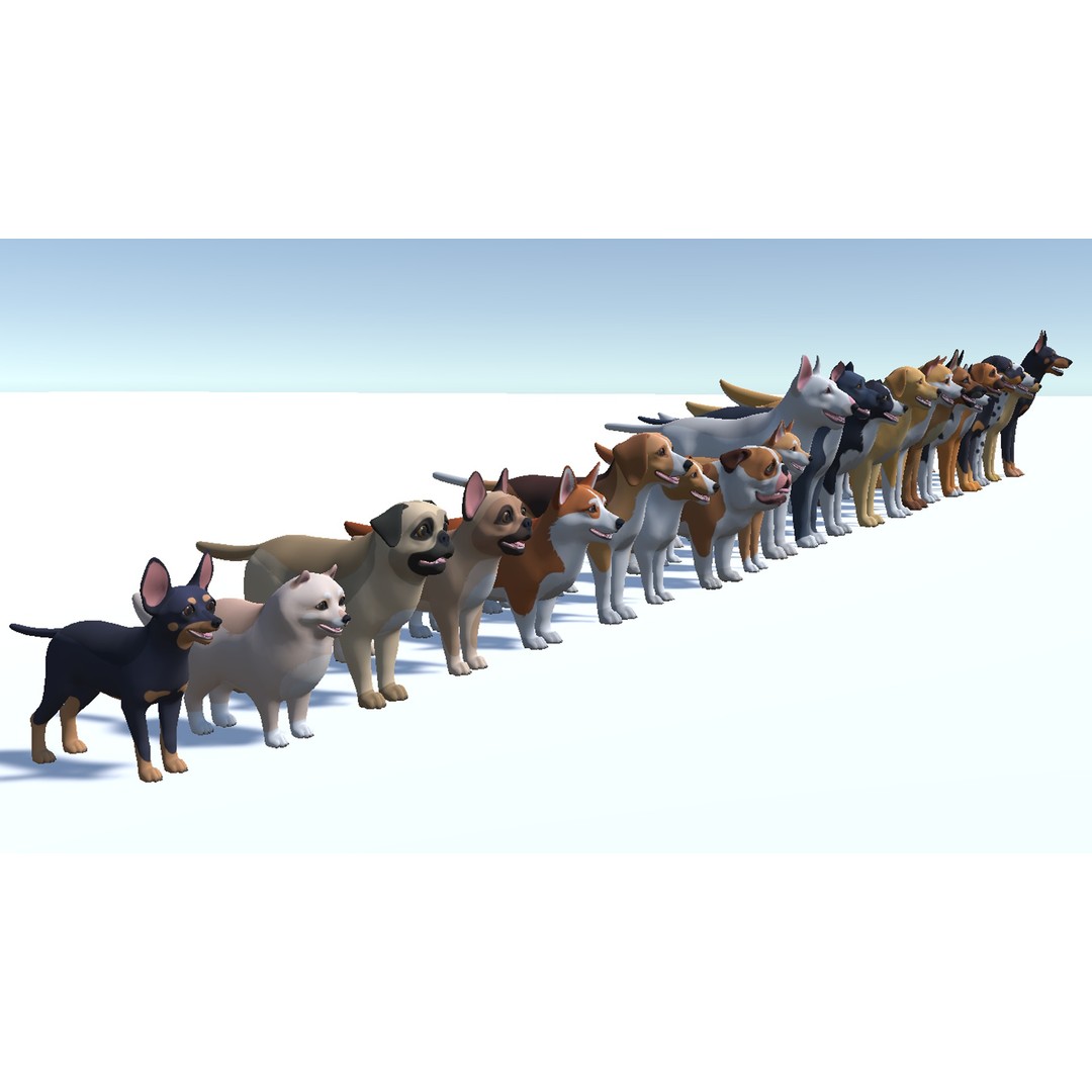 Cartoon Dogs Pack 3D Model – Low Poly Game Asset, FBX, Blender - View 4