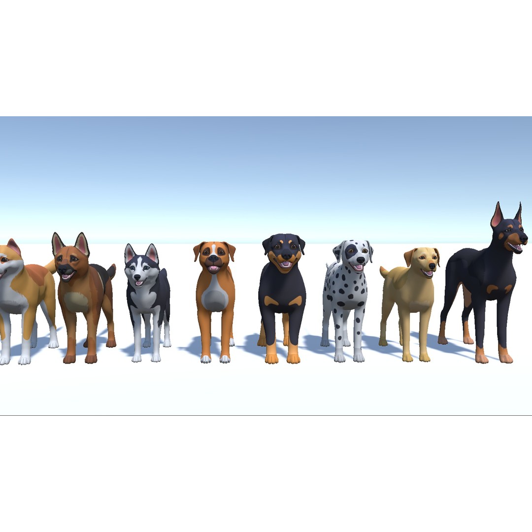 Cartoon Dogs Pack 3D Model – Low Poly Game Asset, FBX, Blender - View 5