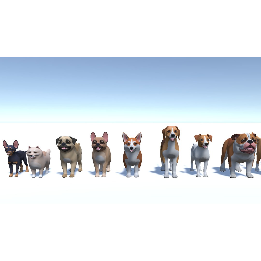 Cartoon Dogs Pack 3D Model – Low Poly Game Asset, FBX, Blender - View 7