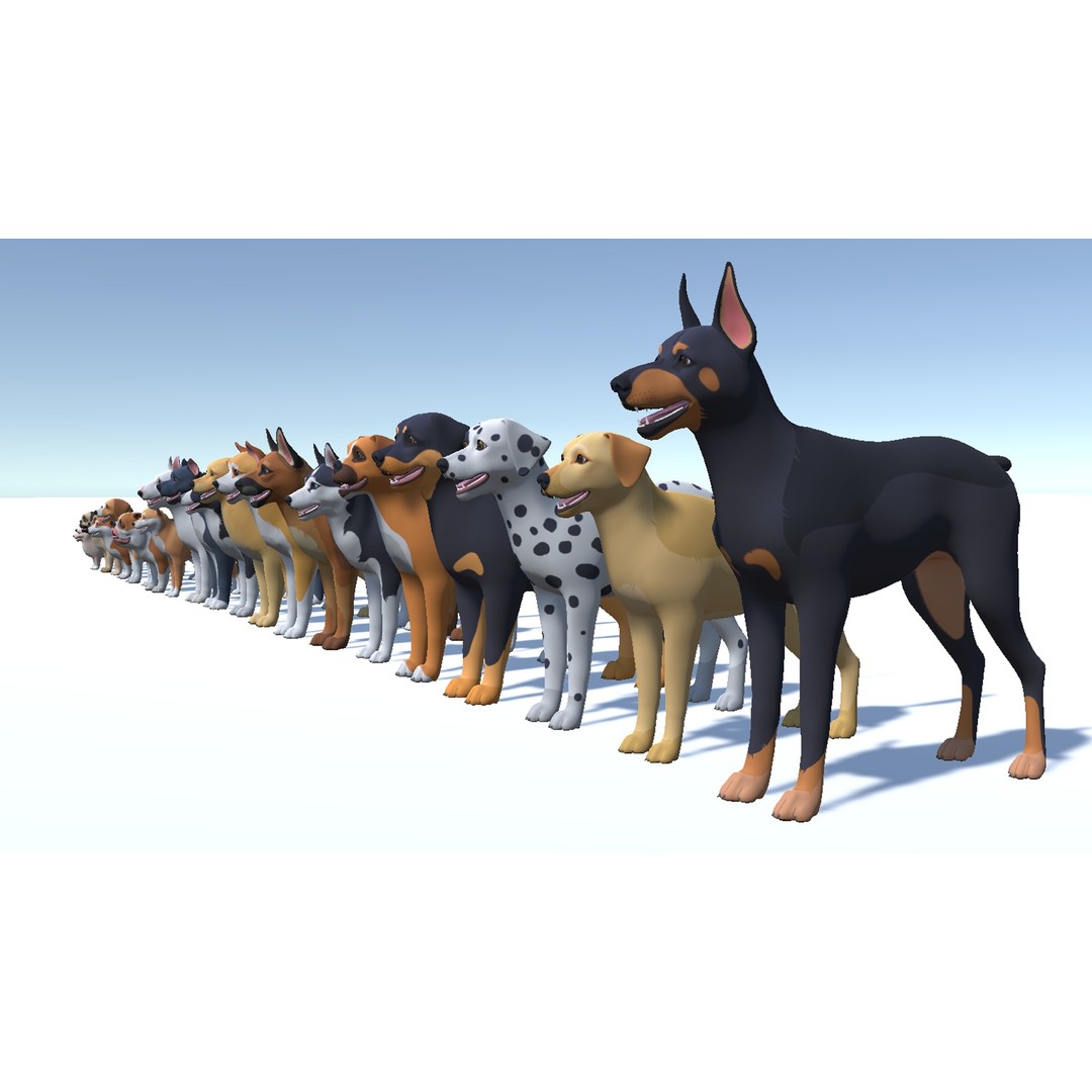 Cartoon Dogs Pack 3D Model – Low Poly Game Asset, FBX, Blender - View 9