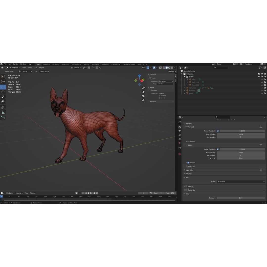Fur White Dog 3D Model – Rigged Low Poly Animal Asset, Blender - View 10
