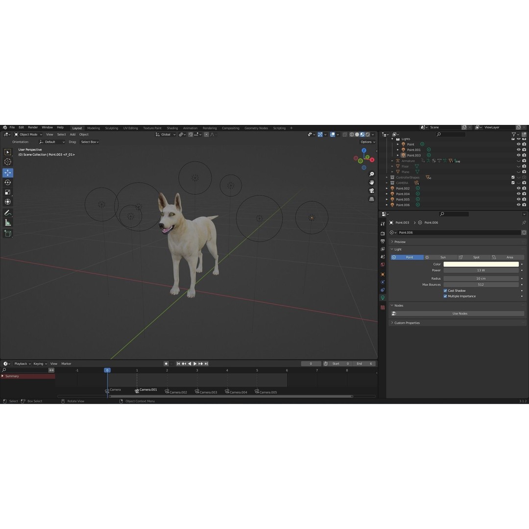 Fur White Dog 3D Model – Rigged Low Poly Animal Asset, Blender - View 12